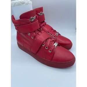 Mens Size 9 Italian Leather Red High Top Sneakers Monochromatic Calfskin NEW